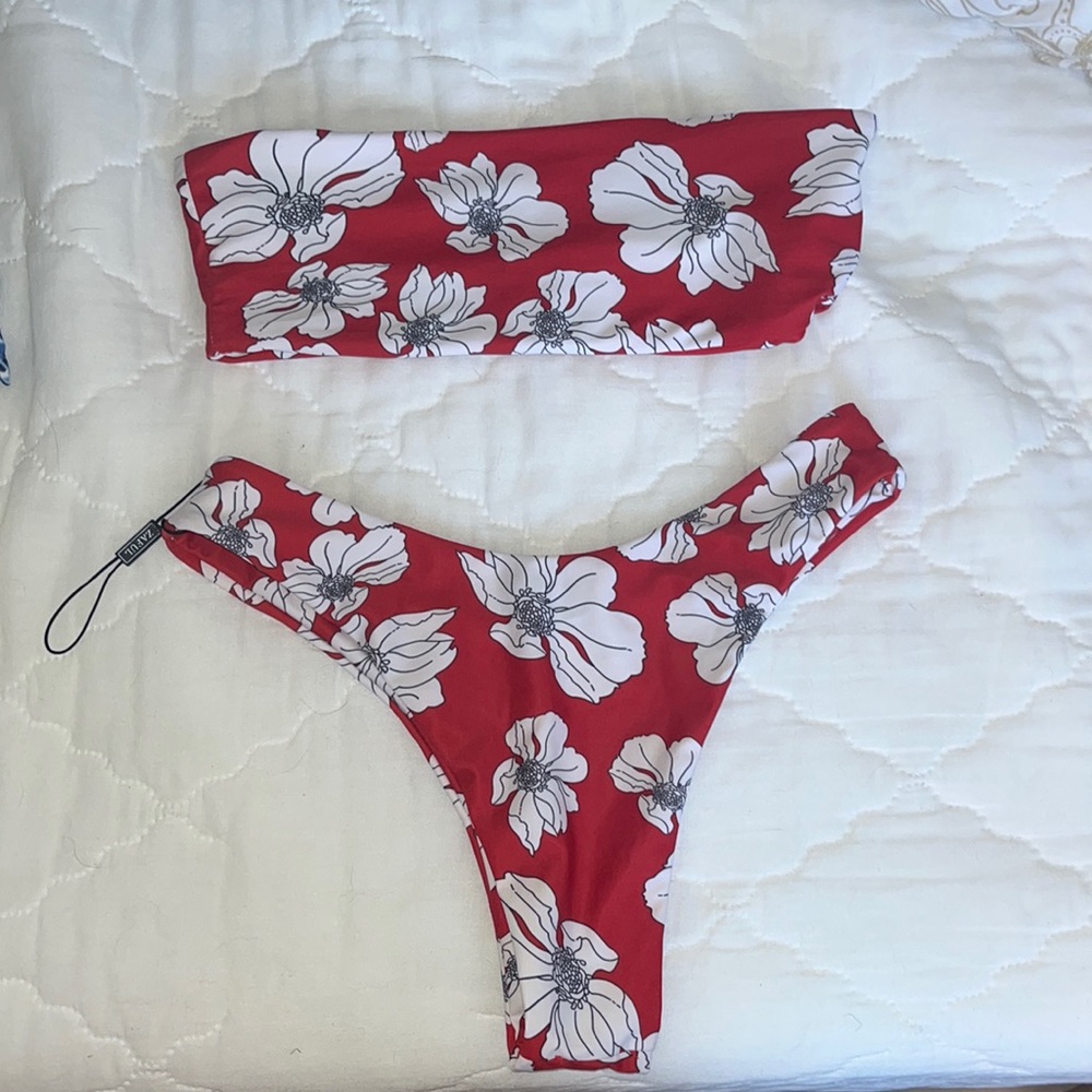 Red floral swimsuit